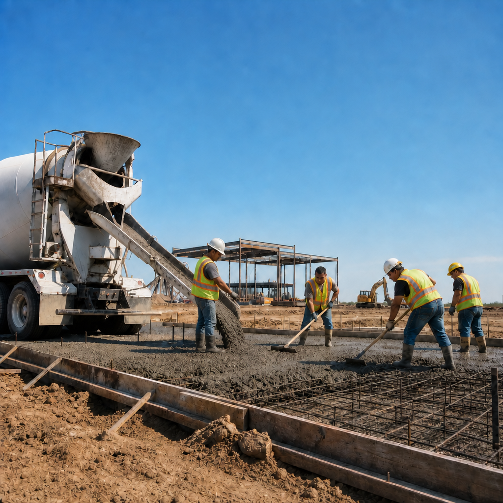 Ready-mix concrete being placed on a commercial jobsite