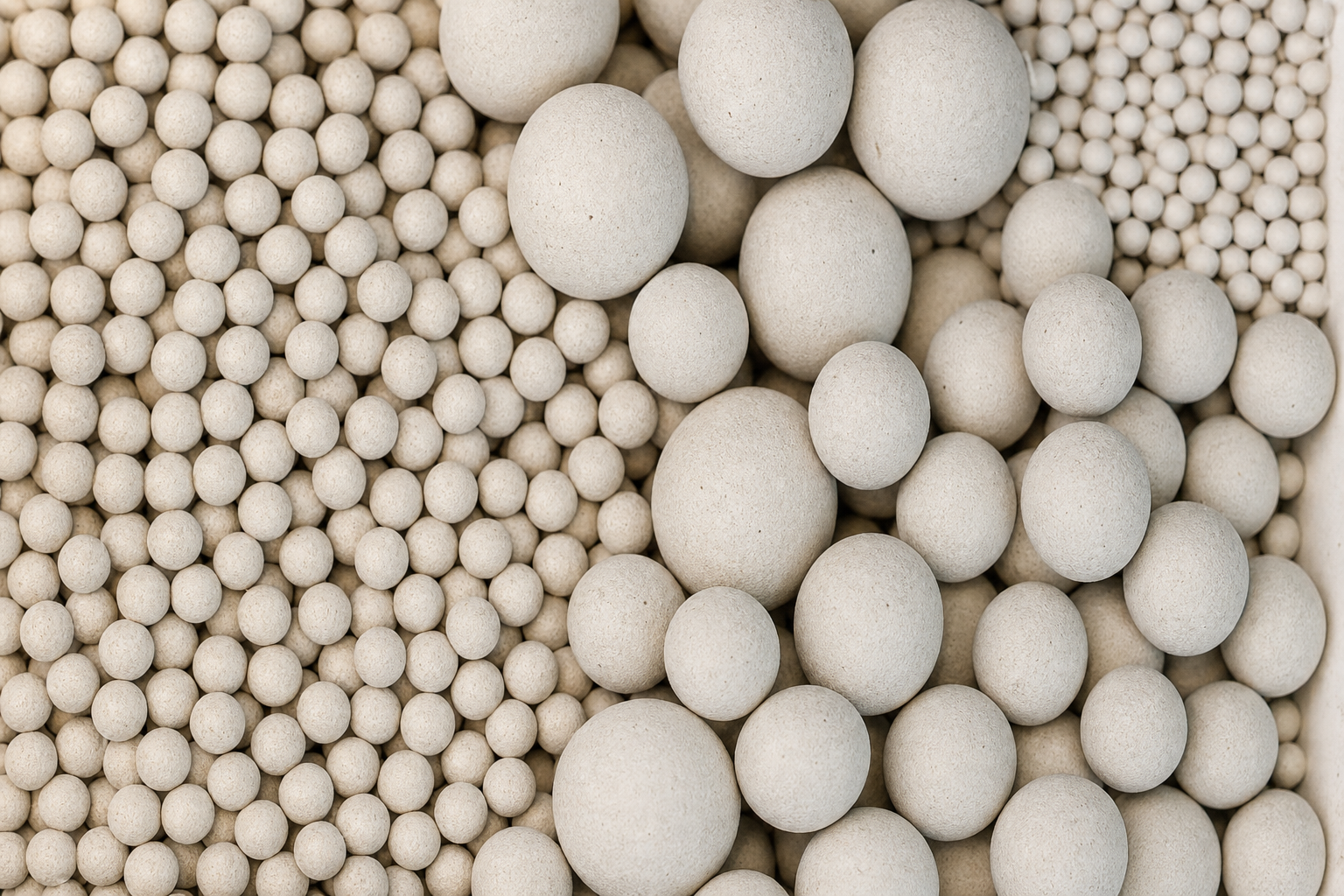 Densified MetaSphere calcined clay beads in a range of sphere sizes