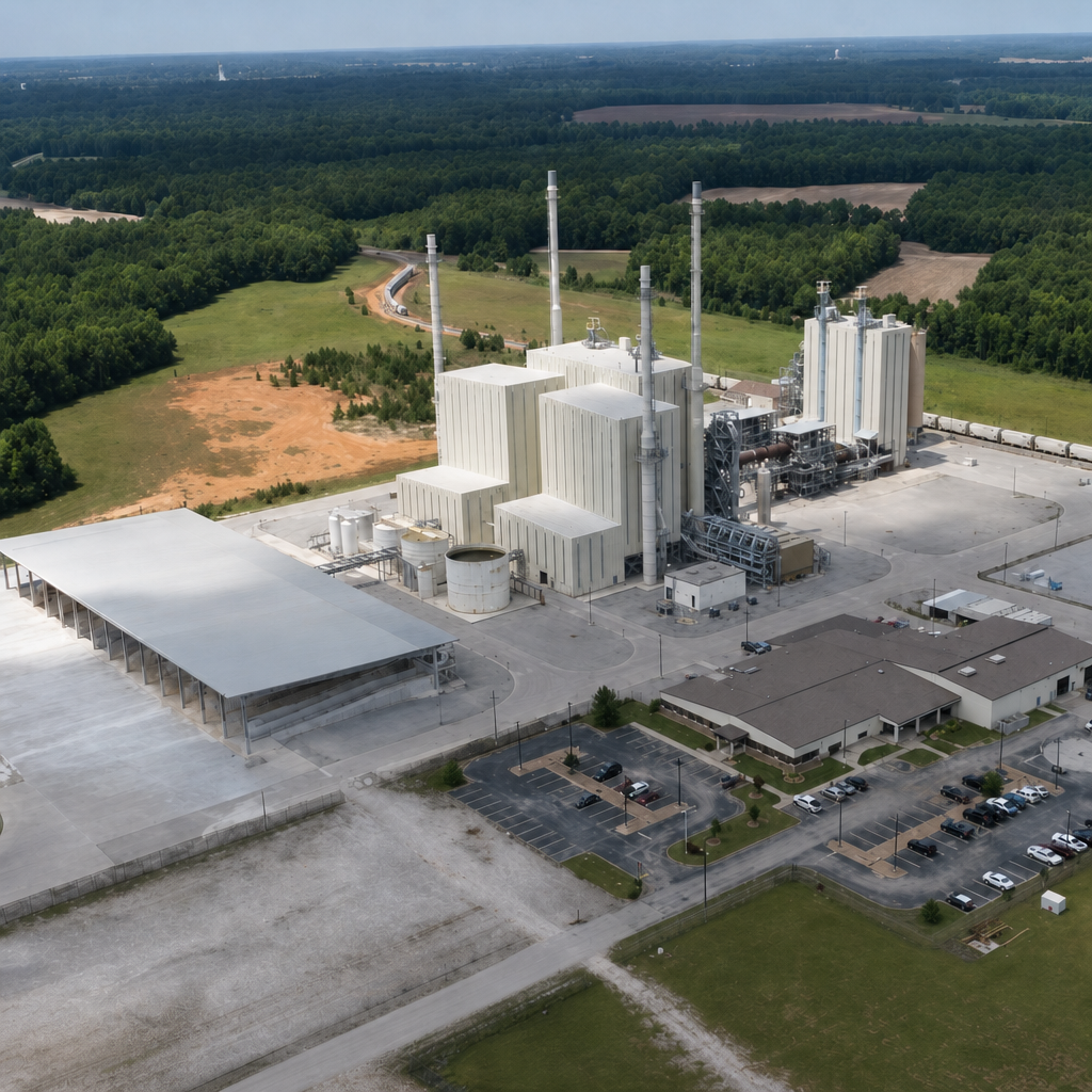 Aerial view of the Fall Line Minerals manufacturing facility in Wrens, Georgia